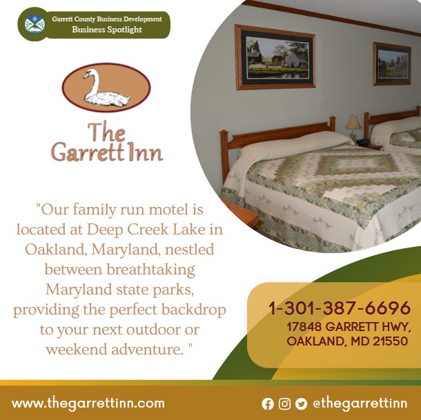 Todays Business Spotlight 🏠 is on the Garrett Inn! 
Visit them at www.thegarrettinn.com or The Garrett Inn 
Follow us to see more daily Garrett County Business Spotlights!
If you are interested in having your business featured contact Connor Norman at cnorman@garrettcountymd.gov. #businessdevelopment #garrettcountymd